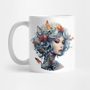 Beautiful woman's face with flowers and butterflies Mug